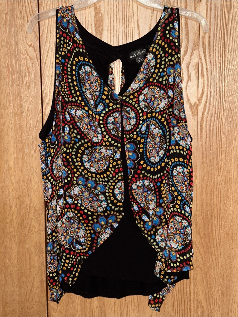 august silk Black V-Neck Tank with Multicolor Paisley Print Hanker-chief Shell
